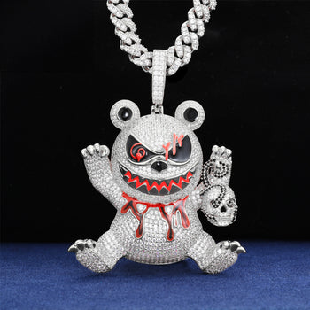 Pendentif ours tueur en moissanite et argent sterling