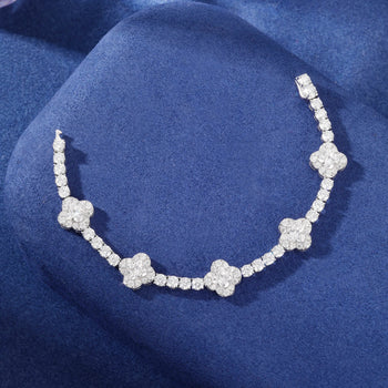 MOISSANITE LILY CUT FOUR LEAF CLOVER TENNIS BRACELET IN STERLING SILVER