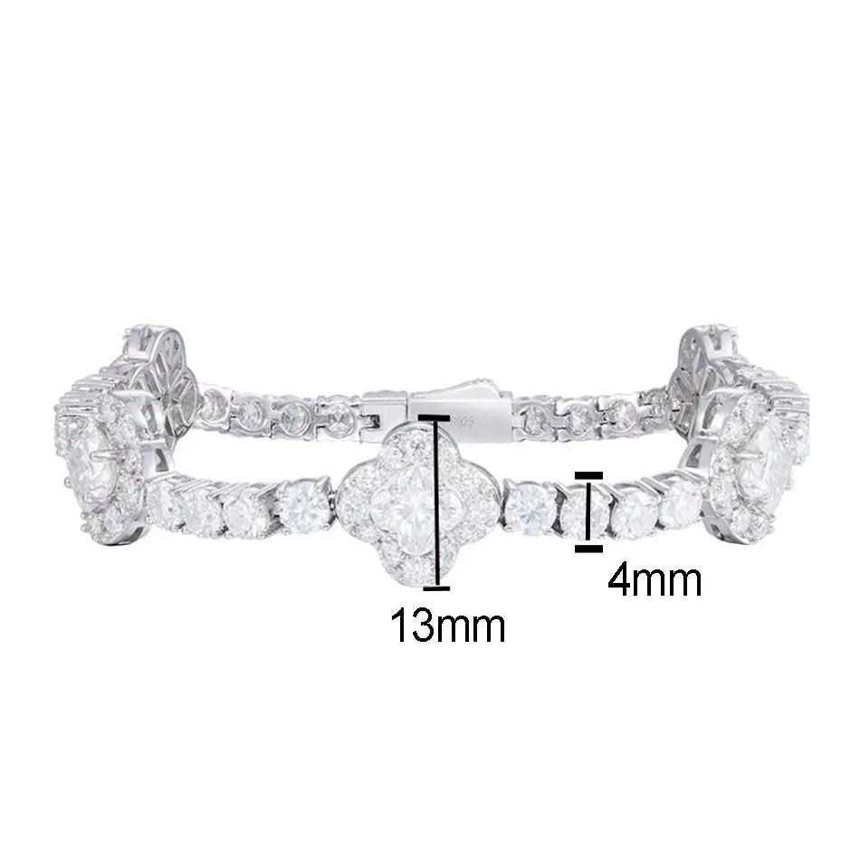 Silver ring with moissanite stones, weight, size, material, and certification details on a white background.
