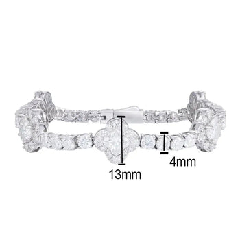 Silver ring with moissanite stones, weight, size, material, and certification details on a white background.