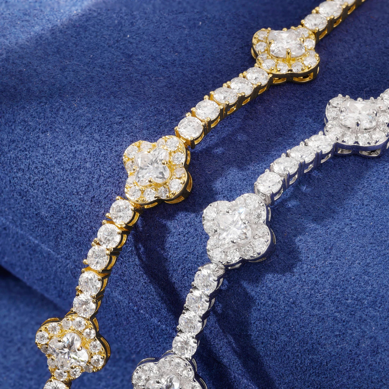 MOISSANITE LILY CUT FOUR LEAF CLOVER TENNIS BRACELET IN STERLING SILVER