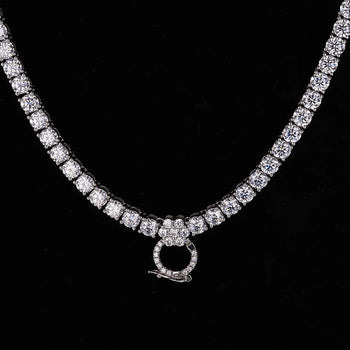 LAB GROWN ROYAL BLUE SAPPHIRE AND MOISSANITE PENDANT TENNIS CHAIN NECKLACE IN 9K SOLID GOLD