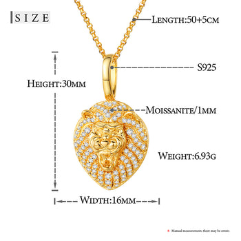 Pendentif lion en moissanite et argent sterling