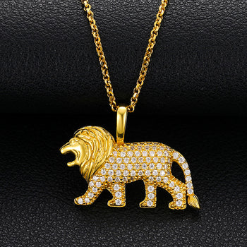 PENDENTIF LION EN MOISSANITE ET ARGENT MASSIF {STYLE 2}