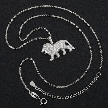 PENDENTIF LION EN MOISSANITE ET ARGENT MASSIF {STYLE 2}