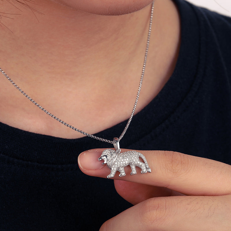 MOISSANITE LION PENDANT IN STERLING SILVER {STYLE 2}