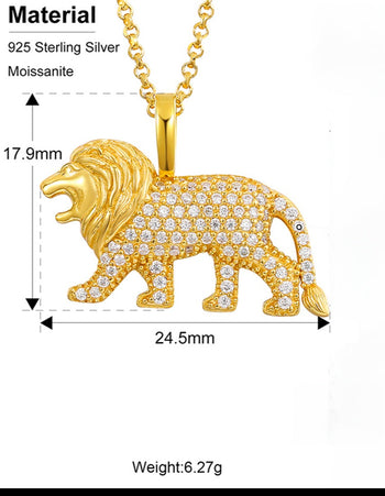 PENDENTIF LION EN MOISSANITE ET ARGENT MASSIF {STYLE 2}