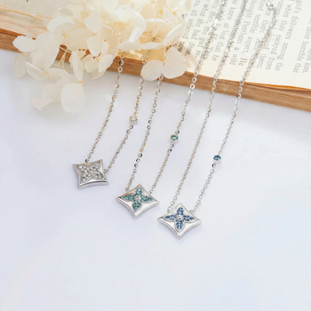 MOISSANITE LUCKY FOUR LEAF CLOVER NECKLACE IN STERLING SILVER