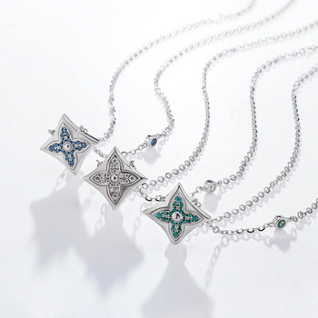 MOISSANITE LUCKY FOUR LEAF CLOVER NECKLACE IN STERLING SILVER