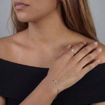 MOISSANITE MARQUISE CLUSTER HAND HARNESS IN STERLING SILVER