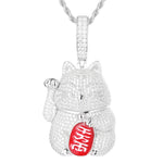 MOISSANITE MASCOT FORTUNE CAT PENDANT IN STERLING SILVER