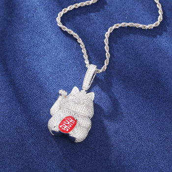 Pendentif chat porte-bonheur en moissanite et argent sterling