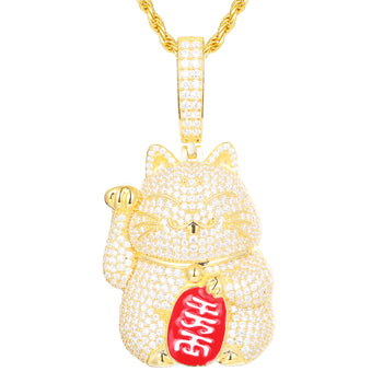 Pendentif chat porte-bonheur en moissanite et argent sterling