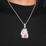 MOISSANITE MASCOT FORTUNE CAT PENDANT IN STERLING SILVER