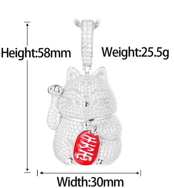 Pendentif chat porte-bonheur en moissanite et argent sterling