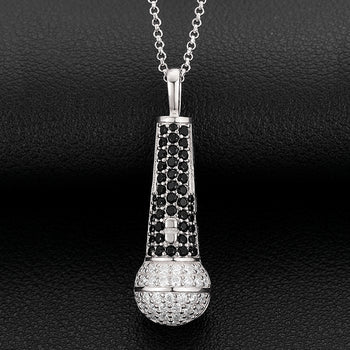 Pendentif microphone en moissanite et argent sterling
