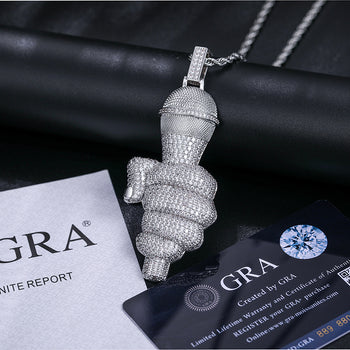 Pendentif chanteur en moissanite et microphone, en argent sterling