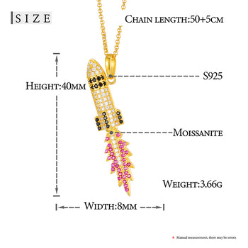 Pendentif flamme de missile en moissanite en argent sterling