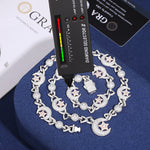 MOISSANITE MOON AND STAR CUBAN LINK CHAIN NECKLACE/BRACELET IN STERLING SILVER