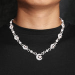 MOISSANITE MOON AND STAR CUBAN LINK CHAIN NECKLACE/BRACELET IN STERLING SILVER