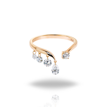 MOISSANITE MULTI DROP OPEN BAND RING IN SOLID GOLD