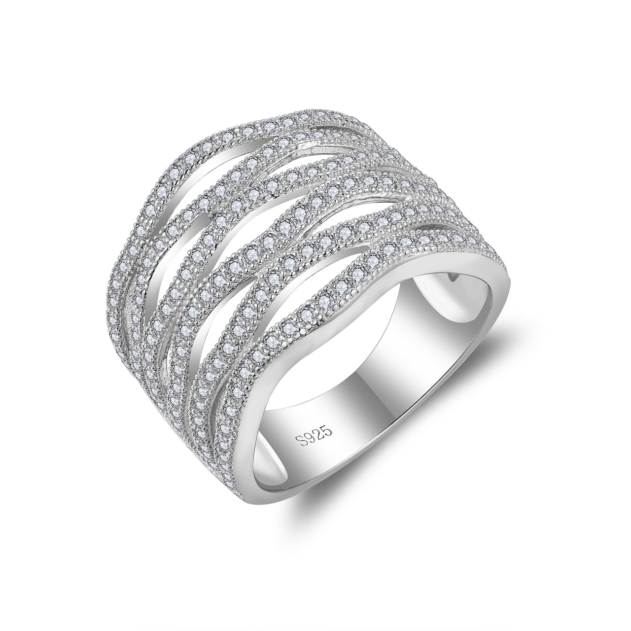 MOISSANITE MULTI-LAYER BAND RING IN STERLING SILVER {STYLE 2}