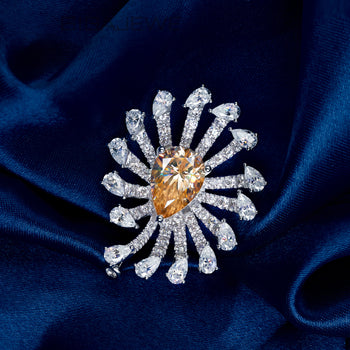 MOISSANITE PEAR CUT BROOCH IN STERLING SILVER