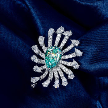 MOISSANITE PEAR CUT BROOCH IN STERLING SILVER