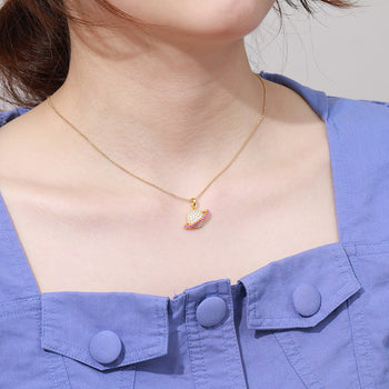 COLLIER PENDENTIF PLANÈTE SATURNE ROSE EN ARGENT MASSIF ET MOISSANITE