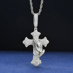 MOISSANITE PRAY HAND CROSS PENDANT IN STERLING SILVER (STYLE 2)