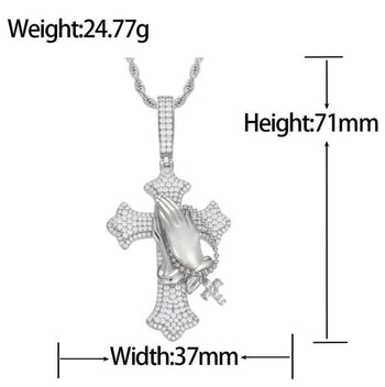 Pendentif croix mains en prière en moissanite et argent sterling (style 2)