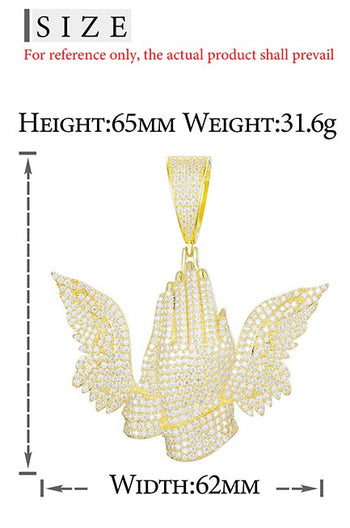 COLLIER PENDENTIF AILE DE MAIN EN PRIÈRE EN MOISSANITE ET ARGENT MASSIF