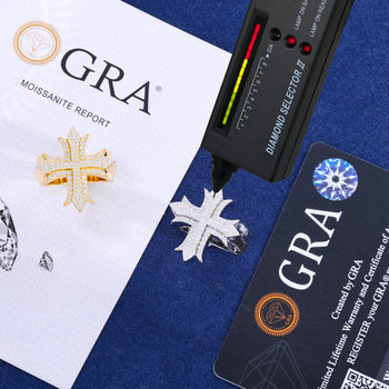 MOISSANITE PRONG SETTING HIP HOP CROSS RING IN STERLING SILVER