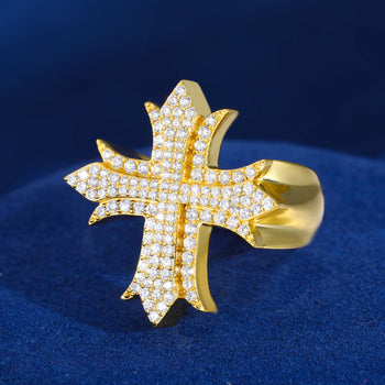 MOISSANITE PRONG SETTING HIP HOP CROSS RING IN STERLING SILVER