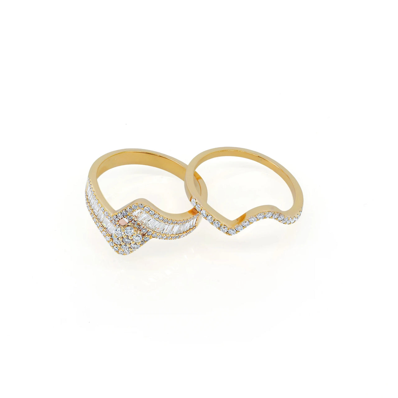 MOISSANITE RADIANT VINE BRIDAL RING SET IN SOLID GOLD