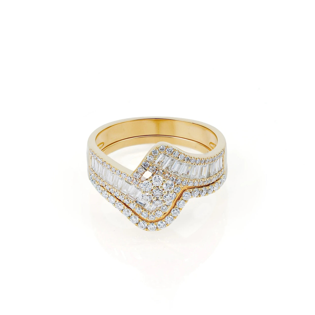 MOISSANITE RADIANT VINE BRIDAL RING SET IN SOLID GOLD