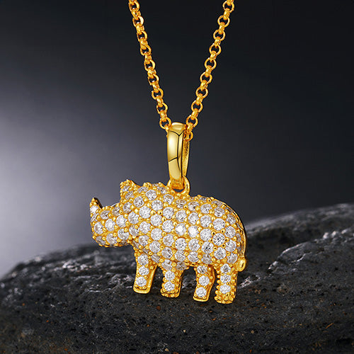 MOISSANITE RHINOCEROS PENDANT IN STERLING SILVER