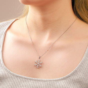 PENDENTIF FLOCON DE NEIGE EN MOISSANITE ET ARGENT MASSIF {STYLE 2}