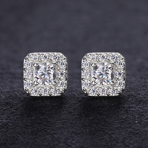 MOISSANITE SQUARE HALO STUD EARRINGS IN STERLING SILVER