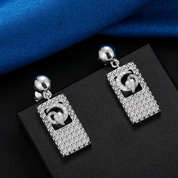 Boucles d'oreilles pendantes en moissanite, forme carrée et lune, en argent sterling