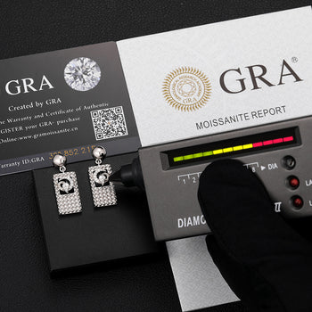 Boucles d'oreilles pendantes en moissanite, forme carrée et lune, en argent sterling