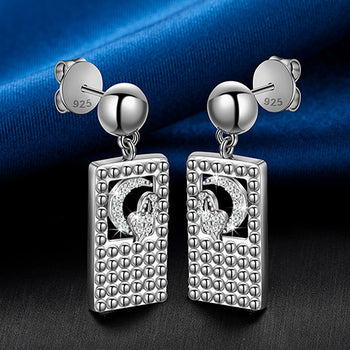 Boucles d'oreilles pendantes en moissanite, forme carrée et lune, en argent sterling