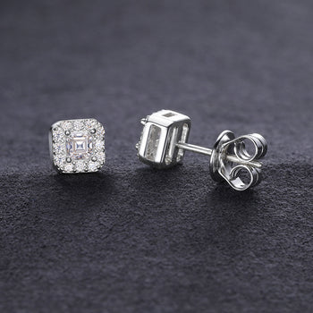 Boucles d'oreilles puces carrées en moissanite et argent sterling