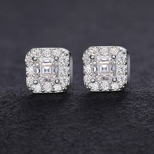 MOISSANITE SQUARE STUD EARRINGS IN STERLING SILVER