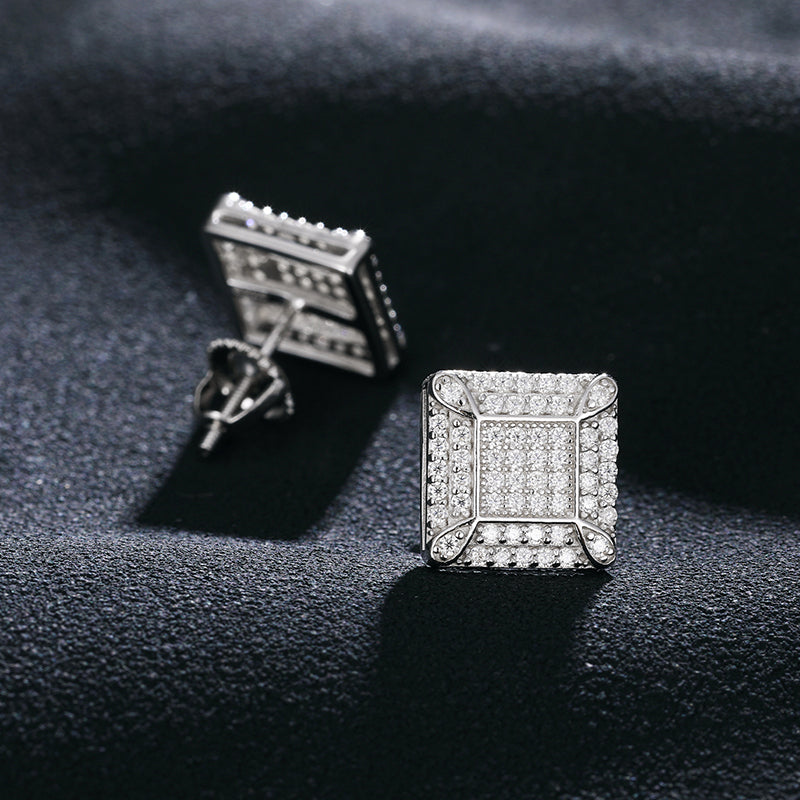 MOISSANITE SQUARE STUD EARRINGS IN STERLING SILVER {STYLE 2}