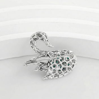 MOISSANITE SWAN BROOCH IN STERLING SILVER