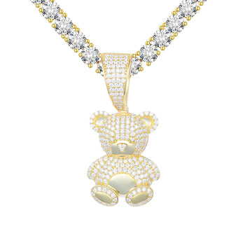 COLLIER PENDENTIF OURS EN OURS ET MISSANITE EN ARGENT MASSIF