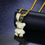 MOISSANITE TEDDY BEAR PENDANT NECKLACE IN STERLING SILVER