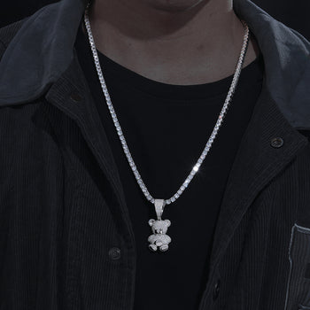 COLLIER PENDENTIF OURS EN OURS ET MISSANITE EN ARGENT MASSIF