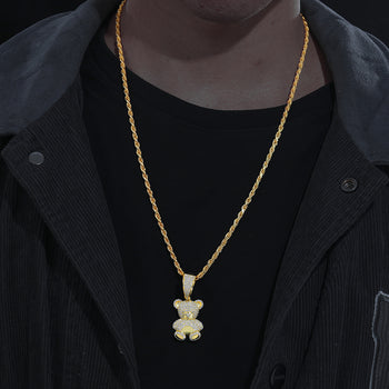 COLLIER PENDENTIF OURS EN OURS ET MISSANITE EN ARGENT MASSIF